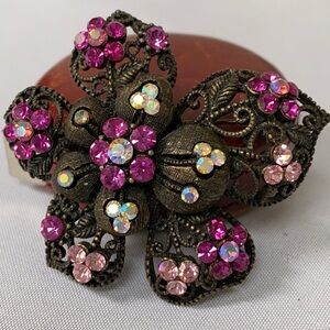 Vintage pink rhinestone Orchid pin brooch
